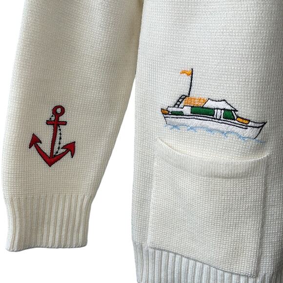 VINTAGE 1960’s LeRoy Knitwear Nautical Zip Front Cardigan Size Medium - Picture 4 of 7